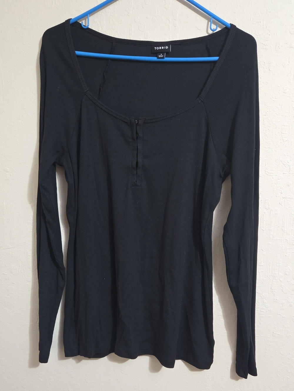 torrid Black Long Sleeve Henley Scoop Neck Top